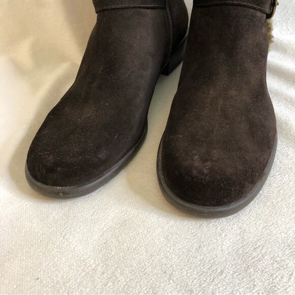 Stuart Weitzman dark brown suede fur trim buckle tall boots size 7.5 M - Picture 4 of 16